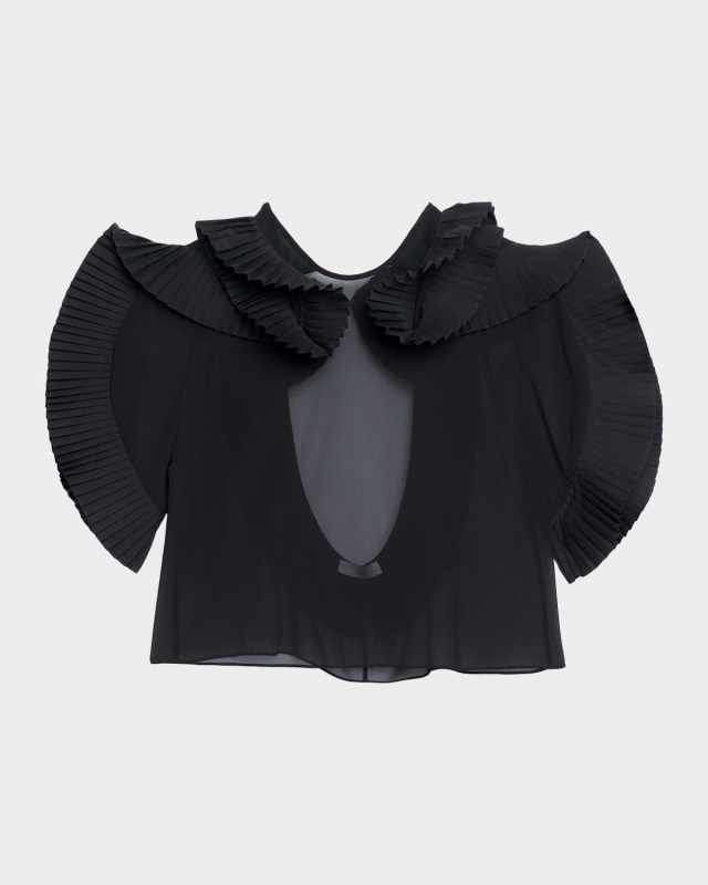 Plisse Ruffle Sheer Backless Top